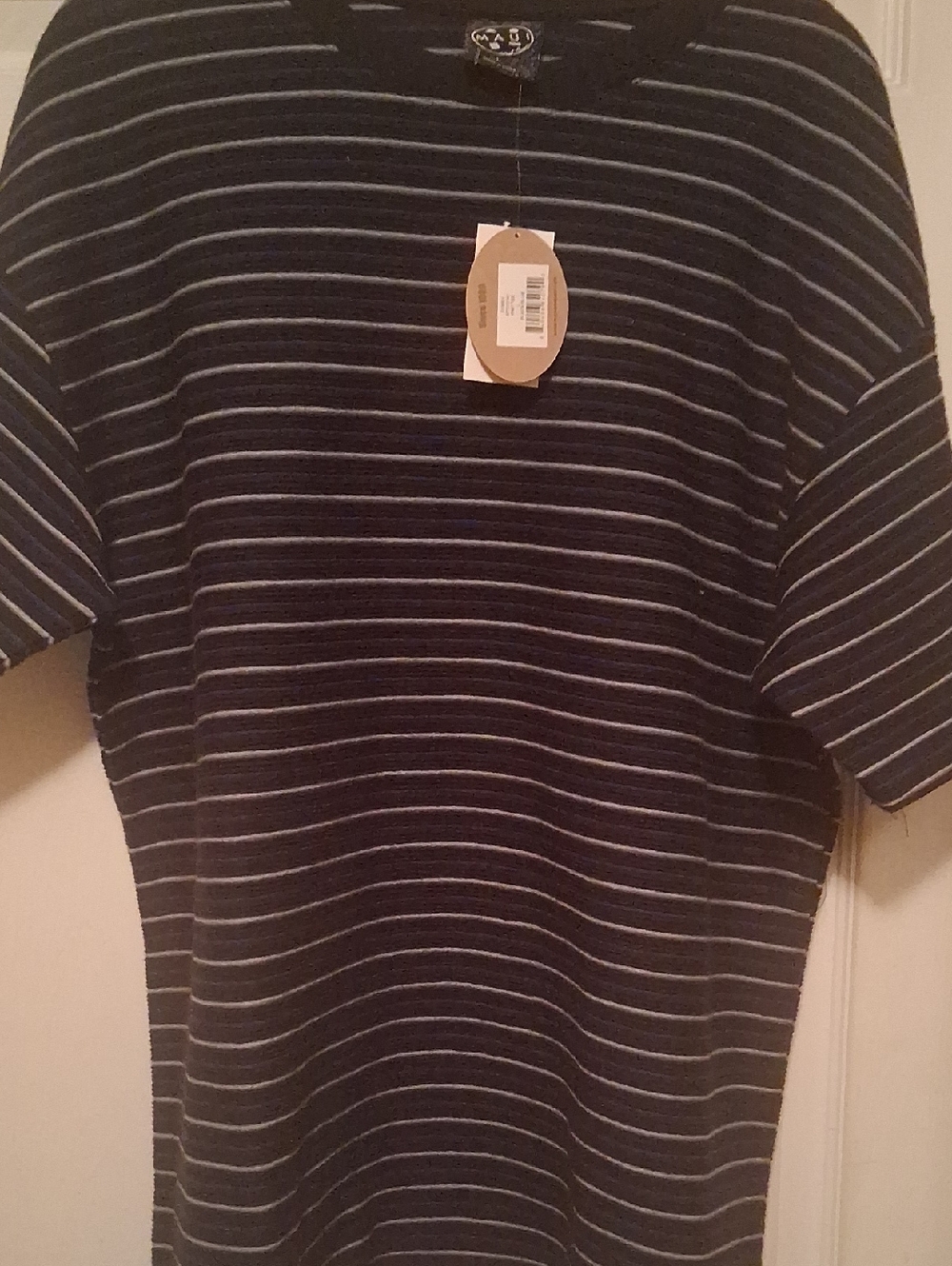 Maui and Sons Black Crewneck Short-Sleeve Striped Terrycloth L Tee